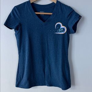 Women's Blue Graphic V-Neck T-Shirt